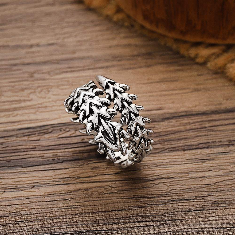 Wholesale Punk style spine skull ring retro open adjustable